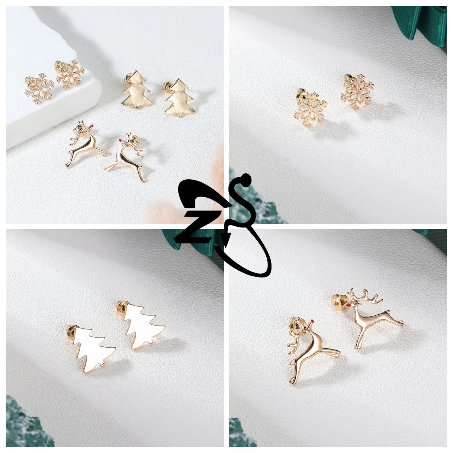 

ZS 6-12pcs/lot Ear Studs Set Women Girls Stud/Hoop Earrings Snowflake Reindeer Helix Piercings Jewelry Circle Earring Gift 0.7MM