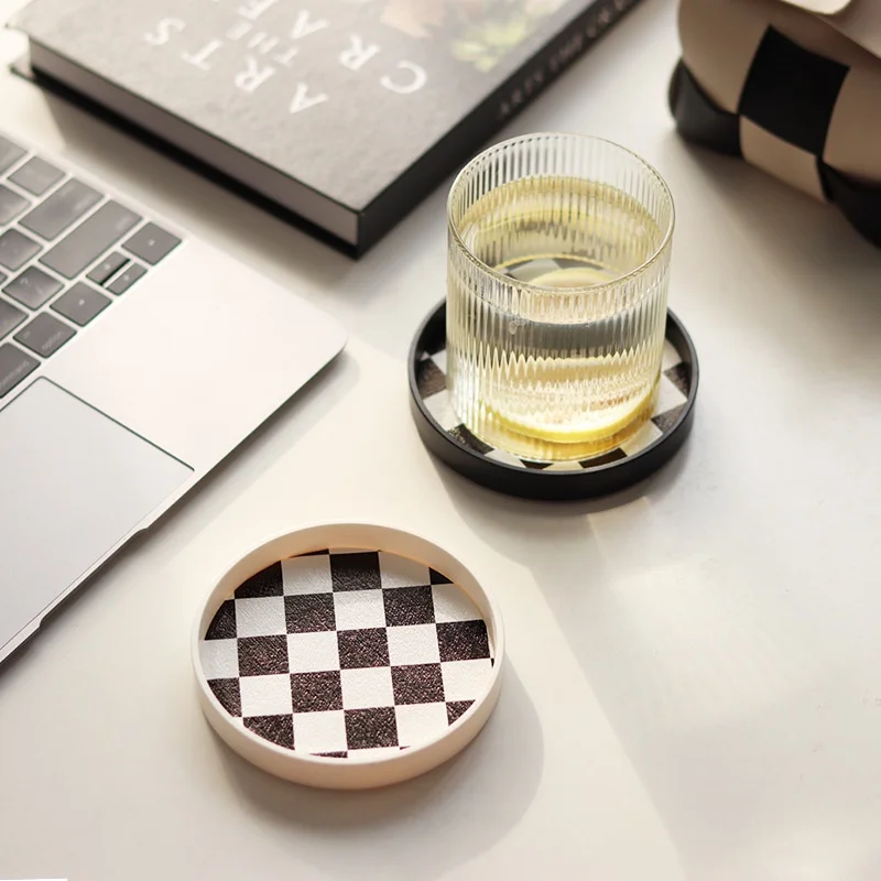 Nordic Ins Style Black White Checkerboard Tea Coaster Heat Insulation Anti-scalding Anti-slip Creative Round Cup Mat