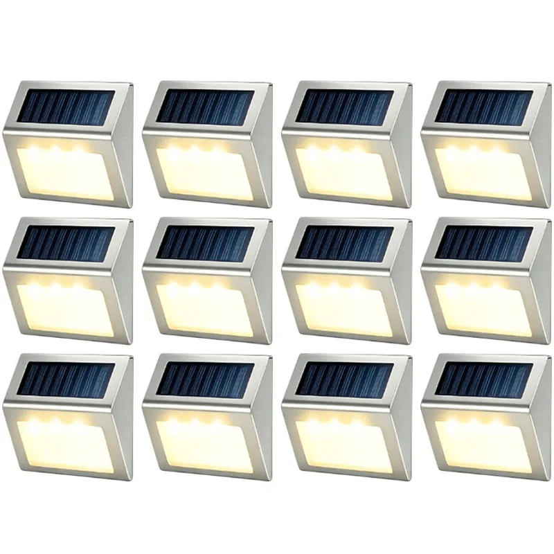 Solar Step Lights Outdoor Waterproof Wall Lights Stainless Steel LED Solar Powered Lights for Fence Deck Patio Garden Path Decor
