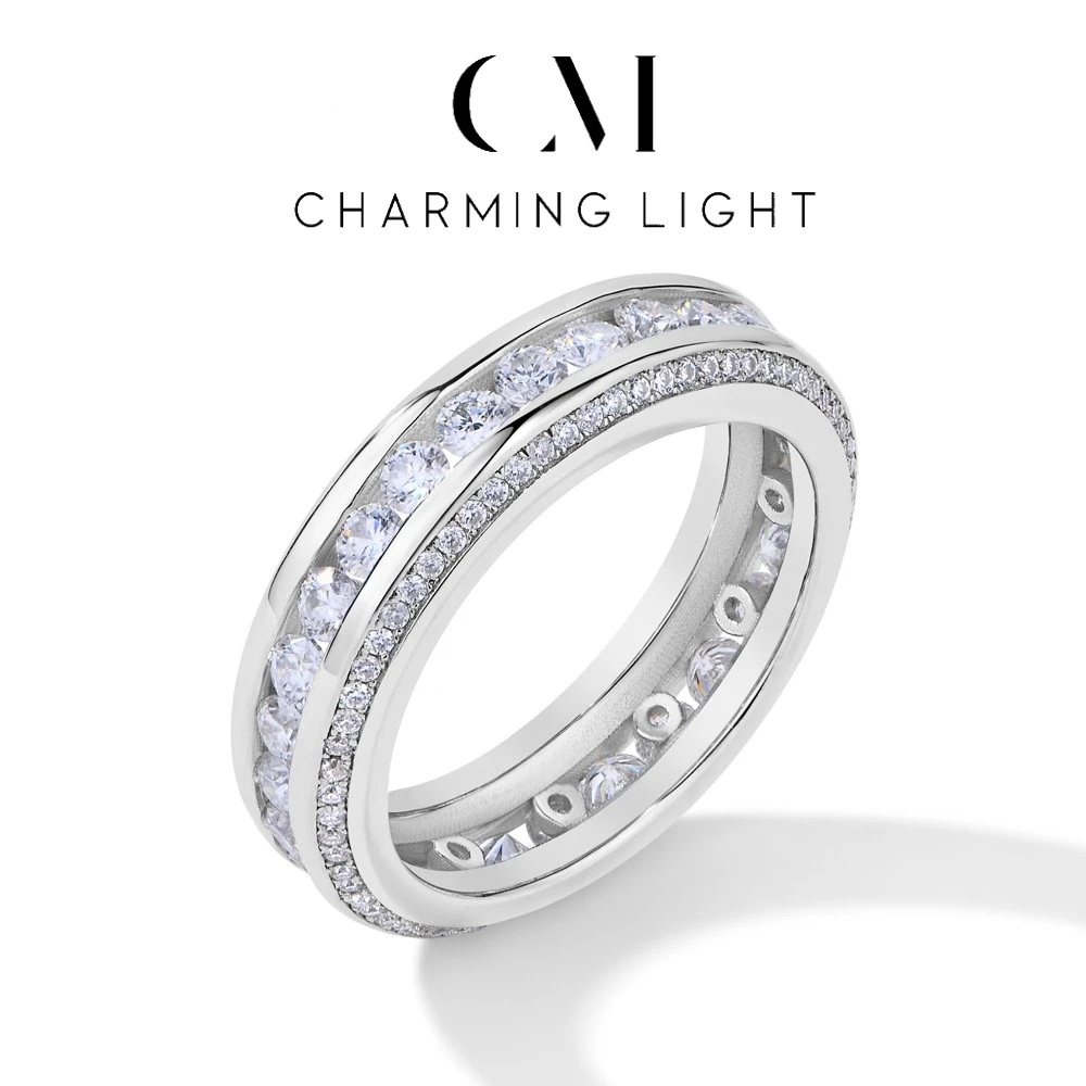 

CHARMING Top Quality S925 Sterling Silver D VVS1 Color Sparkling Moissanite Diamond Ring for Men Women Wedding Fine Jewelry Gift