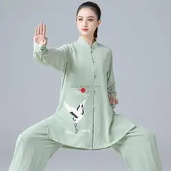 2023 spring summer tai chi women men cotton linen chinese style tai chi martial performance training competition costume set w50