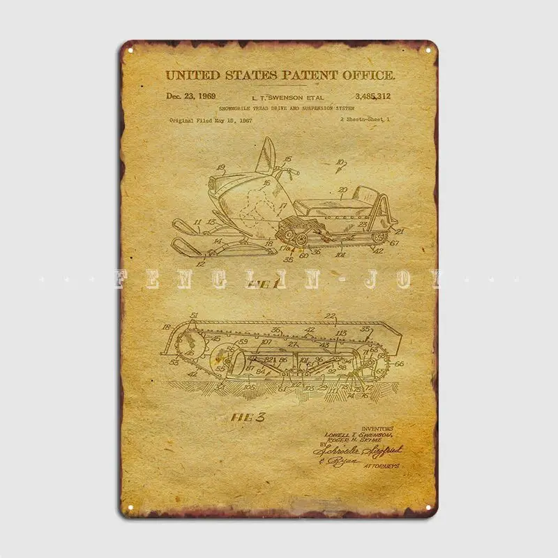 49 Snowmobile Patent 1969 Poster Metal Plaque Cinema Designing Garage Decoration Cinema Living Room Tin Sign Posters