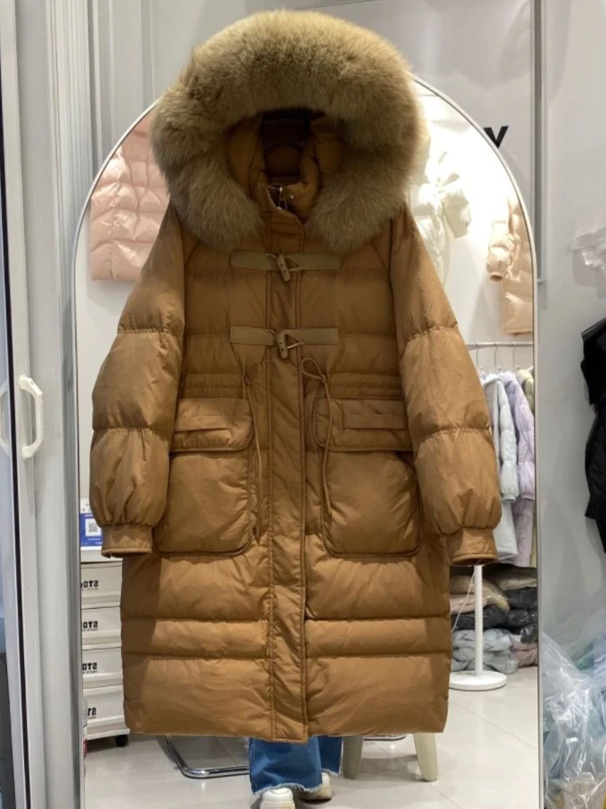 

Winter Fashion New Women's Down Jacket Commuting Oversized Fox Fur Collar White Duck Down Jacket