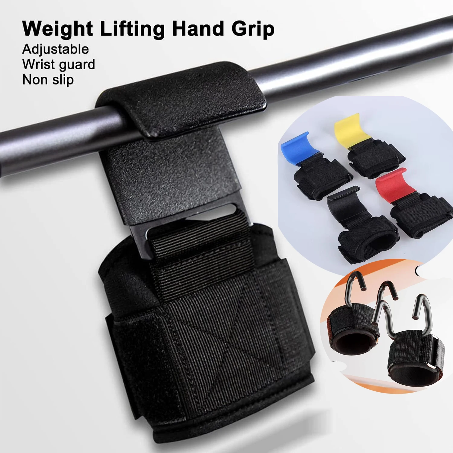 2pcs Pull Up Bar Wrist Band Weight Lifting Hooks Black Power Training Gym Grips Straps Hook Straps Replacement