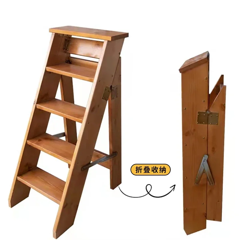 Solid wood folding herringbone ladder Thickened mobile wooden Single-sided wooden  Folding Household