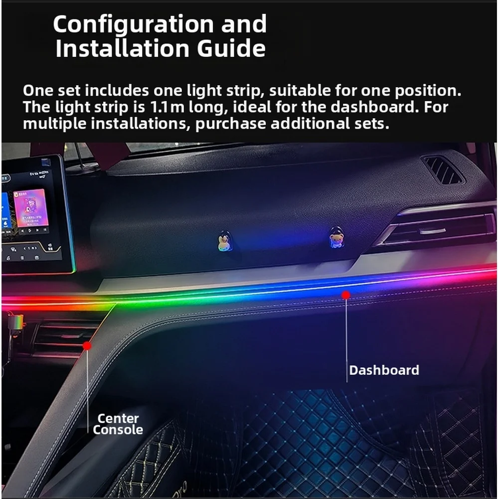 

USB Powered RGB Ambient Light Strip for Car Interior with Acrylic LEDs APP Control and Music Beat Synchronization