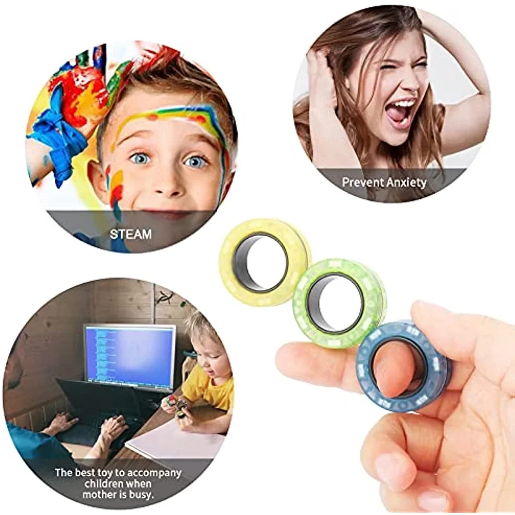 Anelli magnetici Fidget Toy Set magneti Fidget per adulti anelli Spinner Fidget Pack ottimo regalo per adulti adolescenti bambini (3 pezzi)