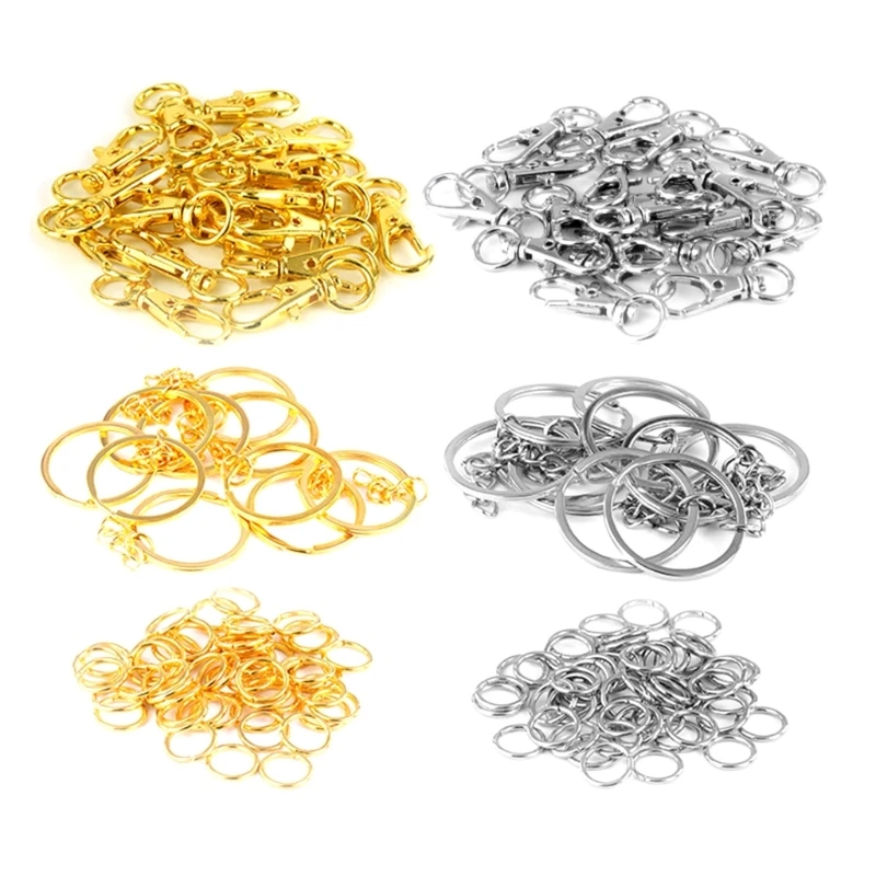 160Pcs Swivels Hook, Jump Rings, Keyrings with Chain Set for Repairing, Jewelery Making, Keychain Decoration Craft