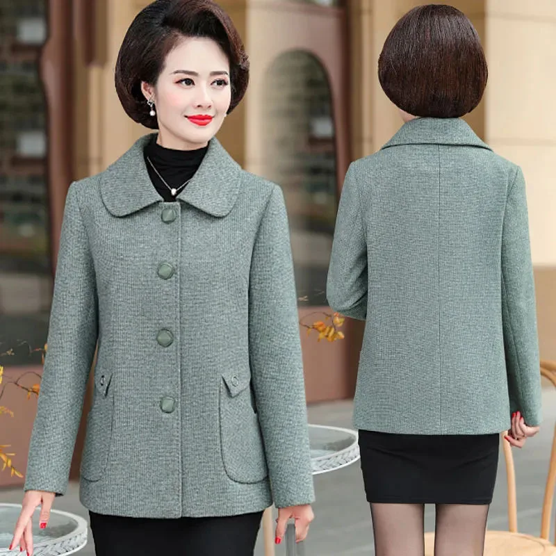 

Large Size Women's Woolen Coat Blend Jacket Autumn Winter Short Outwear Middle Aged Mother Casual Thicken Warm Wool Overcoat