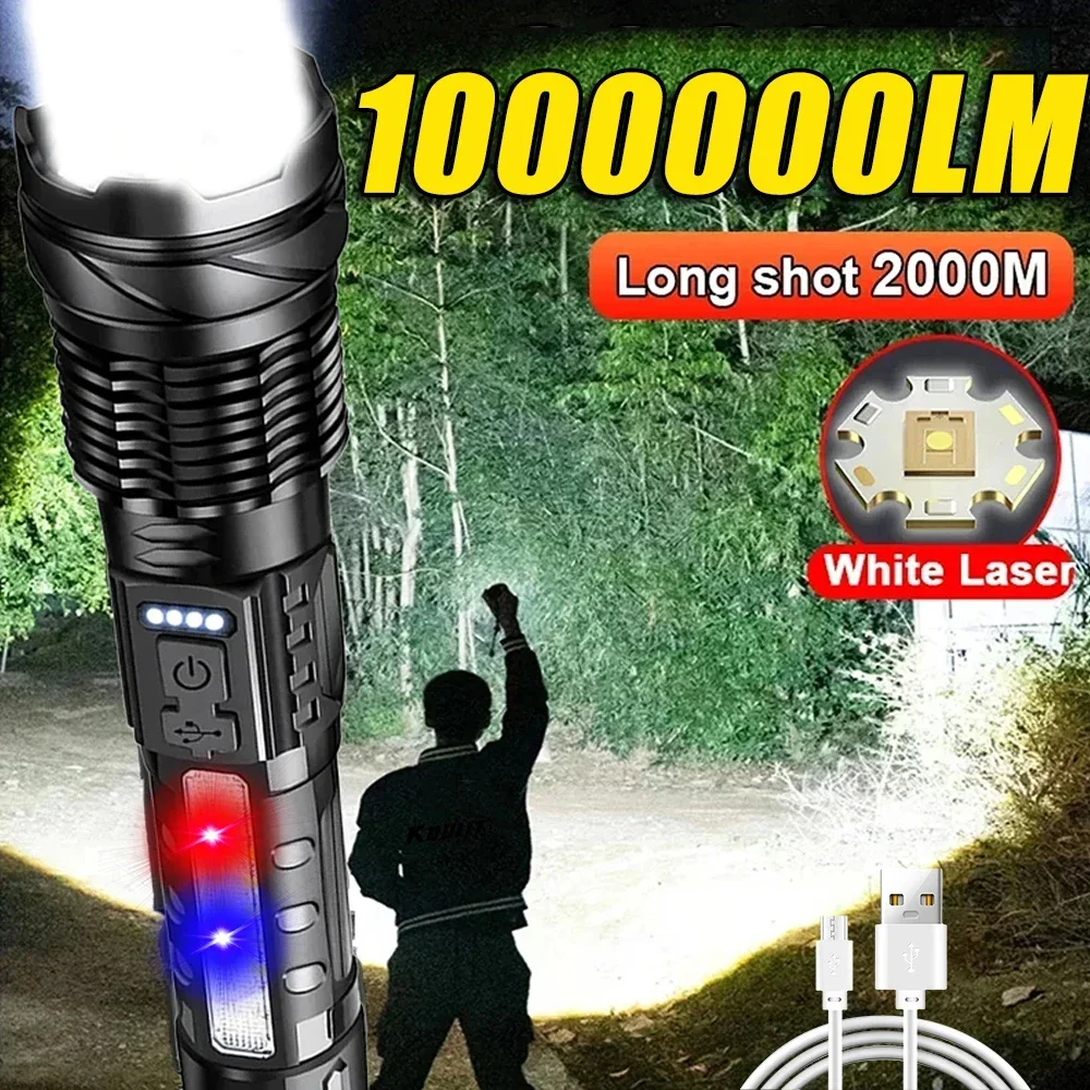 Powerful LED Flashlight Rechargeable Camping Light with Side Light Super Bright Long Shot Torch for Outdoor Fishing Hiking