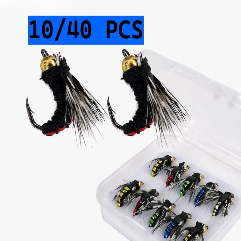10/40 Uds. Cebo biomimético con anzuelo para mosca venenosa, grupo de pesca con microlente, cebo para mosca falsa, cebo de pesca sumergido