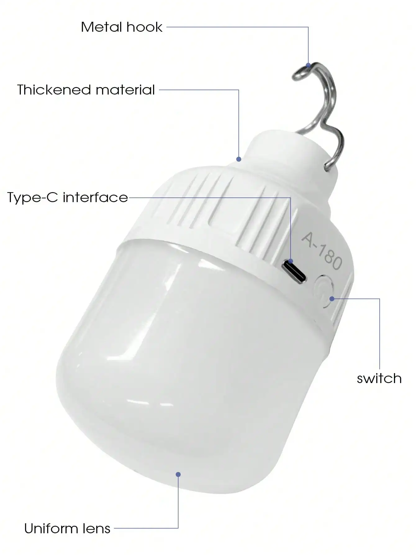 500mAh Camping Light, Emergency Bulb, Hanging Tent Work Light, Rechargeable USB LED Bulb, Outdoor Portable Light (2 Charging Ports Randomly Shipped)