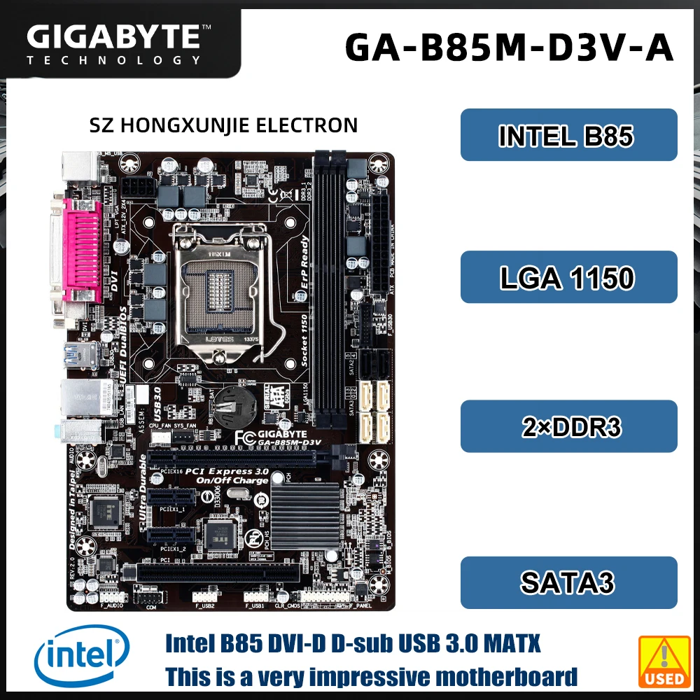 GIGABYTE GA-B85M-D3V Intel B85 LGA1150 MATX Motherboard DDR3 1600 USB3.0/SATA3 for 4th Gen Core I7/I5/I3, Business PC/Home