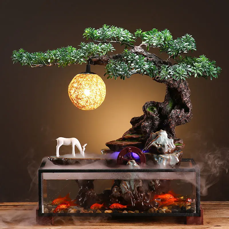 

Rectangle fish tank small landscaping living room decoration household circulation water rockery office front desk