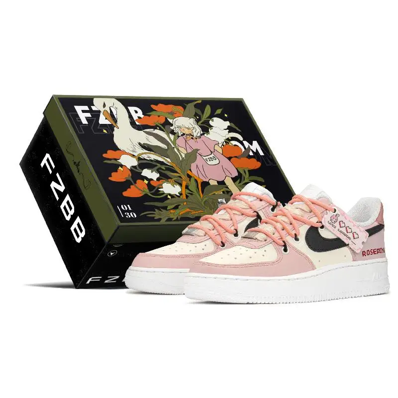 

[На заказ AF Pixel Pink Rose S-BOX] Женские низкие туфли для скейтборда Nike, розовые, бежевые