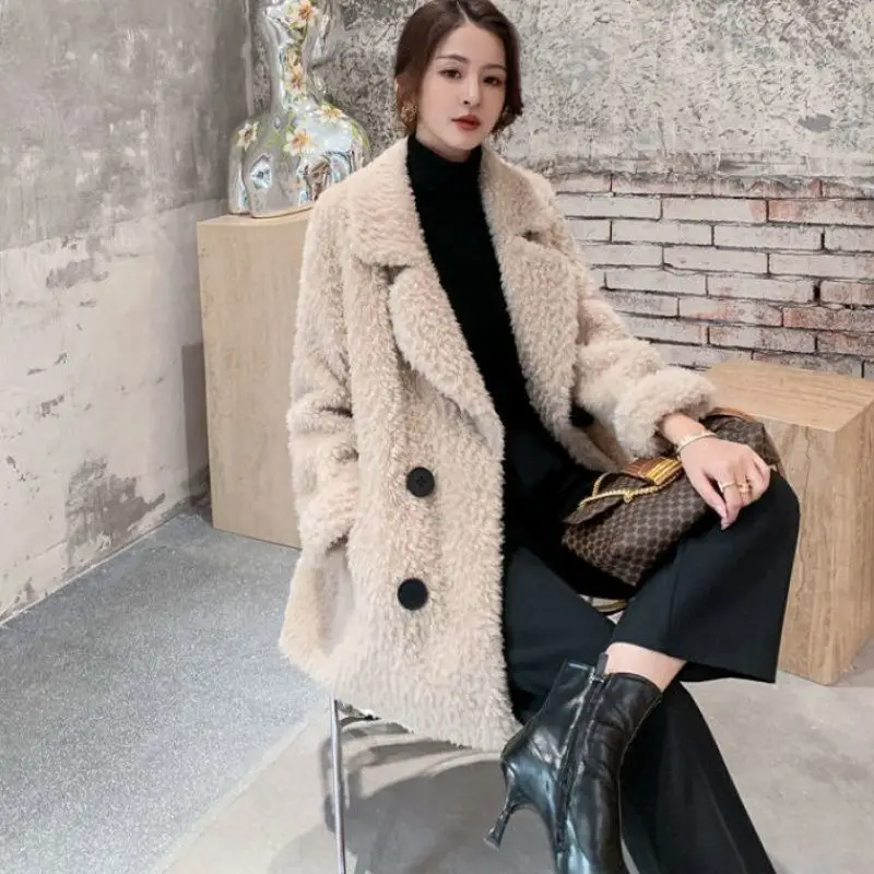 

Thickened Imitation Lamb Wool Medium Long For Women 2024 Winter New Loose And Slimming Fur Integrated Granular Veet Coat