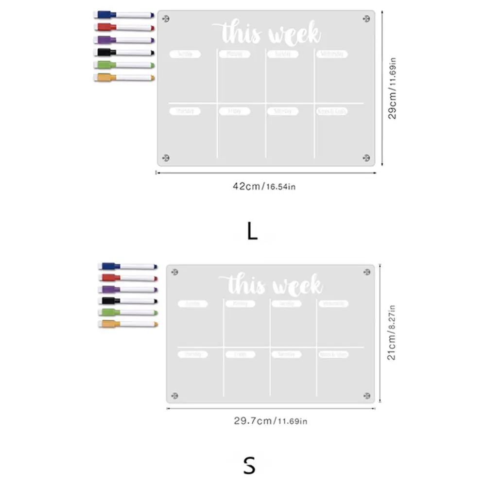 Magnetic Acrylic Erase Boards Erasable Clear Frameless Monthly Calendar Memo Reusable 6 Markers Note Blackboard Set Office