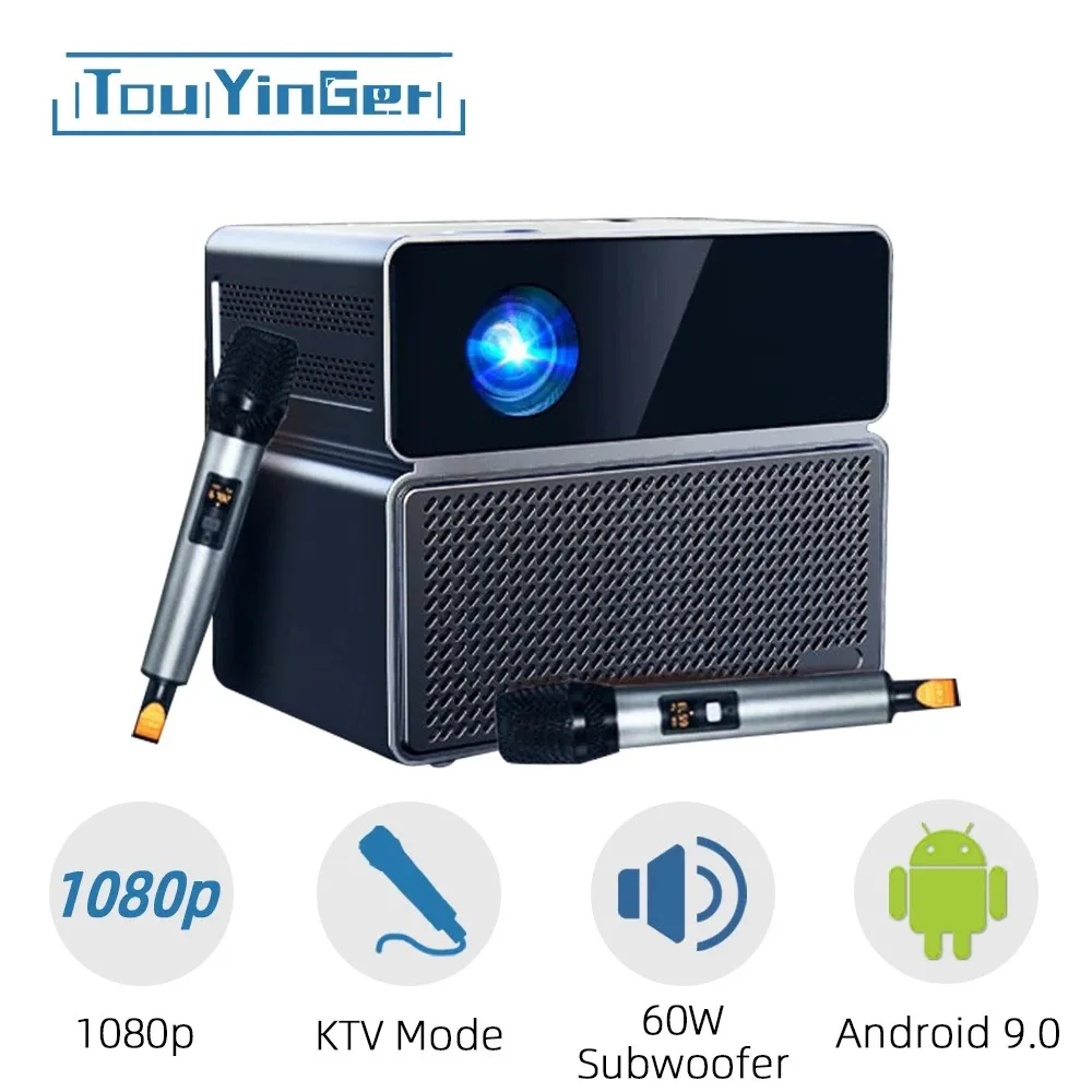 Touyinger E900 Android Home Theater Mobile KTV Projector, 1080P Full HD Wifi, with Microphone