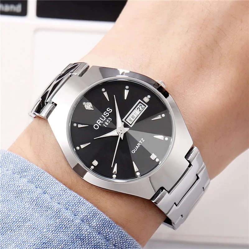 Couple Watches For Men And Women Tungsten Steel Color Luminous Waterproof Fashionable Student Quartz Couple Watch With Calendar