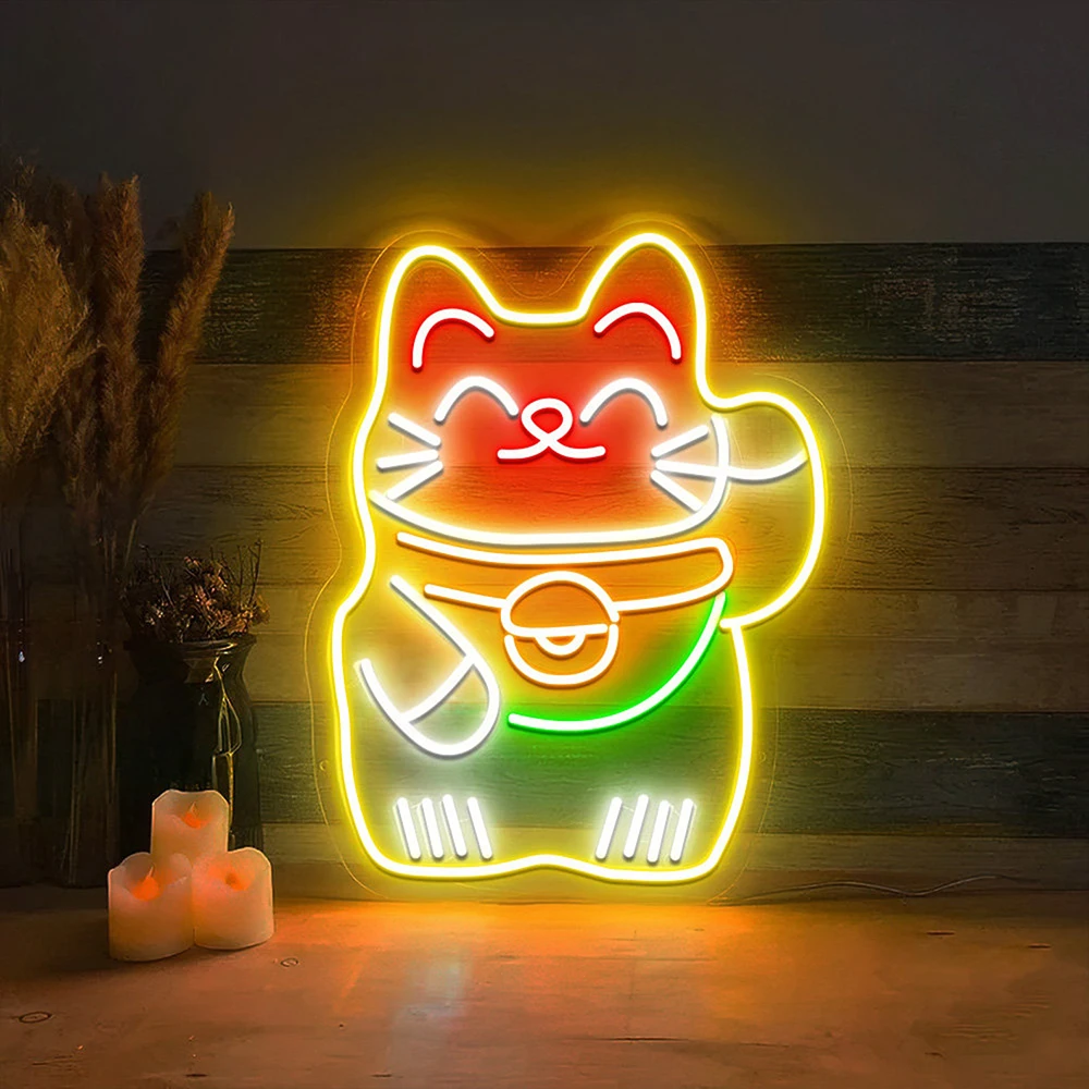 Lucky Cat Neon Sign Japanese Custom Restaurant Business Neon Sign Coffe Bar Food Shop Wall Decor Fortune Cat Led Neon Lights