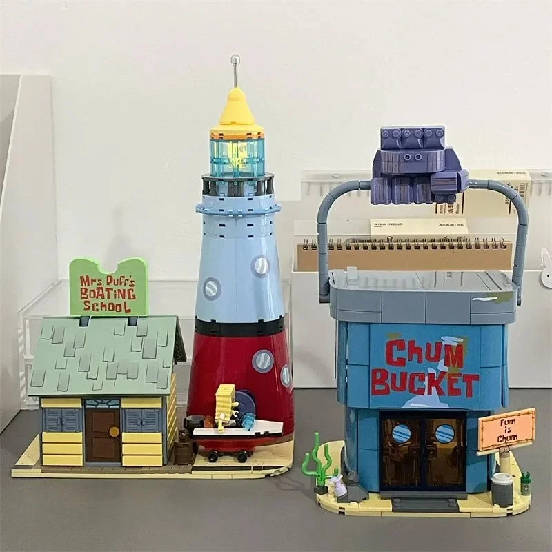 

AREAX SpongeBob Plankton Chum Bucket Building Blocks Bikini Bottom Driving School Educational Assembly Toy Kids Gift