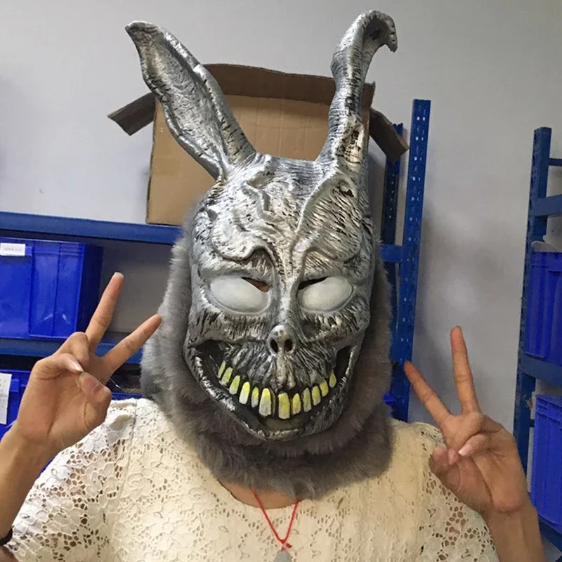 Adult Funny Donnie Ko FRANK the Bunny Rabbit Latex Mask, Halloween Overhead Fur Costume, Animal Masks, Party Cosplay Dress Props