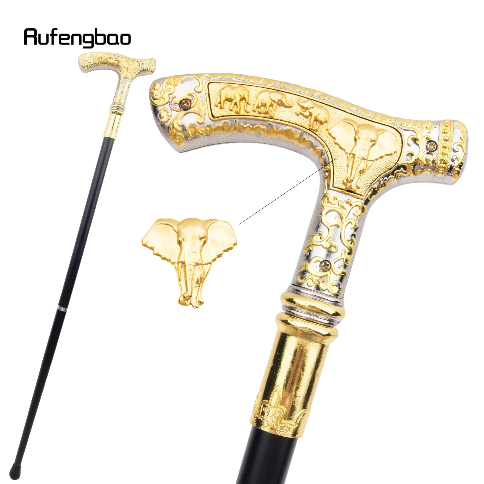 

Golden White Elephant Luxury Pattern Walking Stick Party Fashion Elegant Walking Stick Decorative Cospaly Cane Knob Crosier 89cm