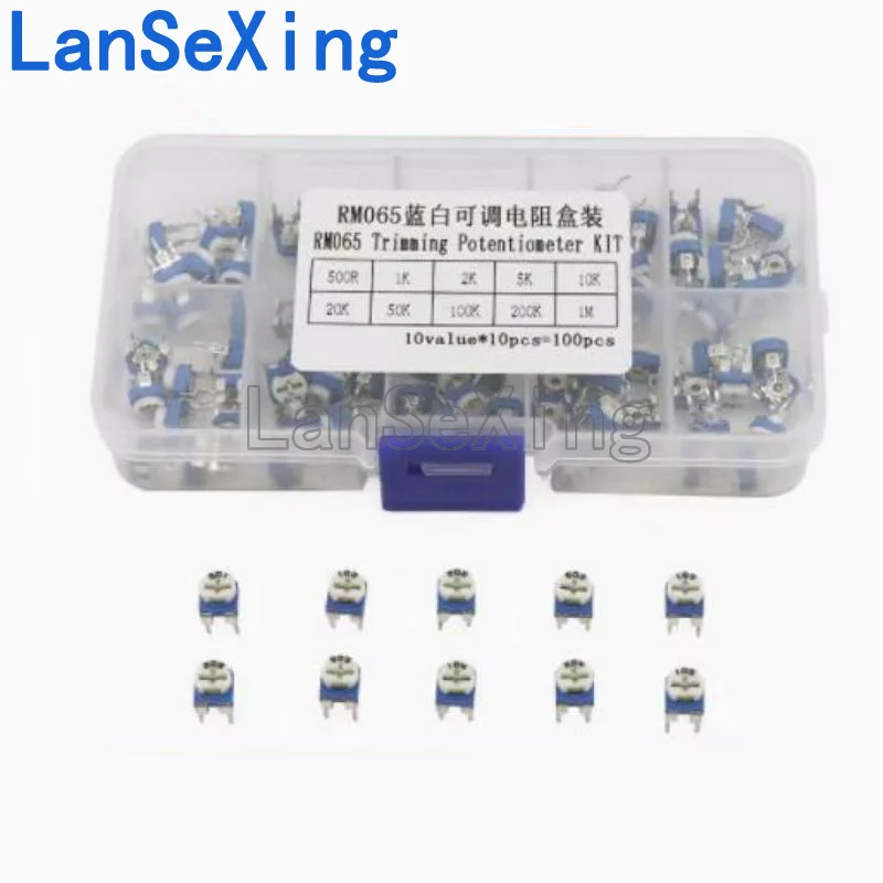 RM065 Blue White Adjustable Resistance Box Horizontal Component Box 1K 2K 5K 10K 50K 100K 1M 10 Kinds