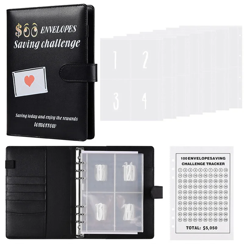 مظاريف ABDE-100 مقاس A5 لتوفير المال مع مظاريف نقدية - كتاب التحدي لتوفير 5,050 لعيد الحب