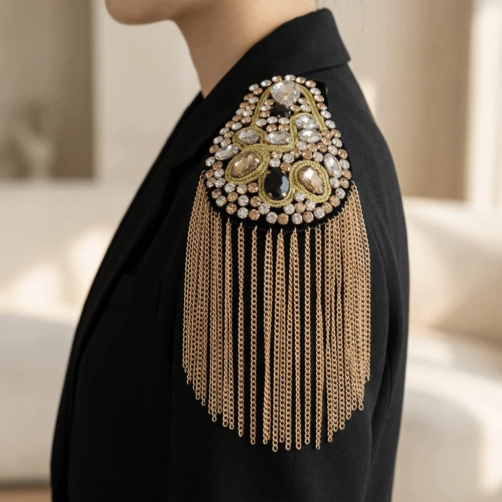 Alloy Tassel Epaulettes Rhinestone Decorative Shoulder Board Shiny Hidden Safety Pins Shoulder Mark Choir Performance