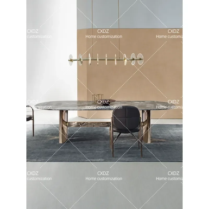 Modern Oval Marble Dining Table Set Italian Style Natural Stone Kitchen Furniture Simple Home Restaurant Table and Chairs