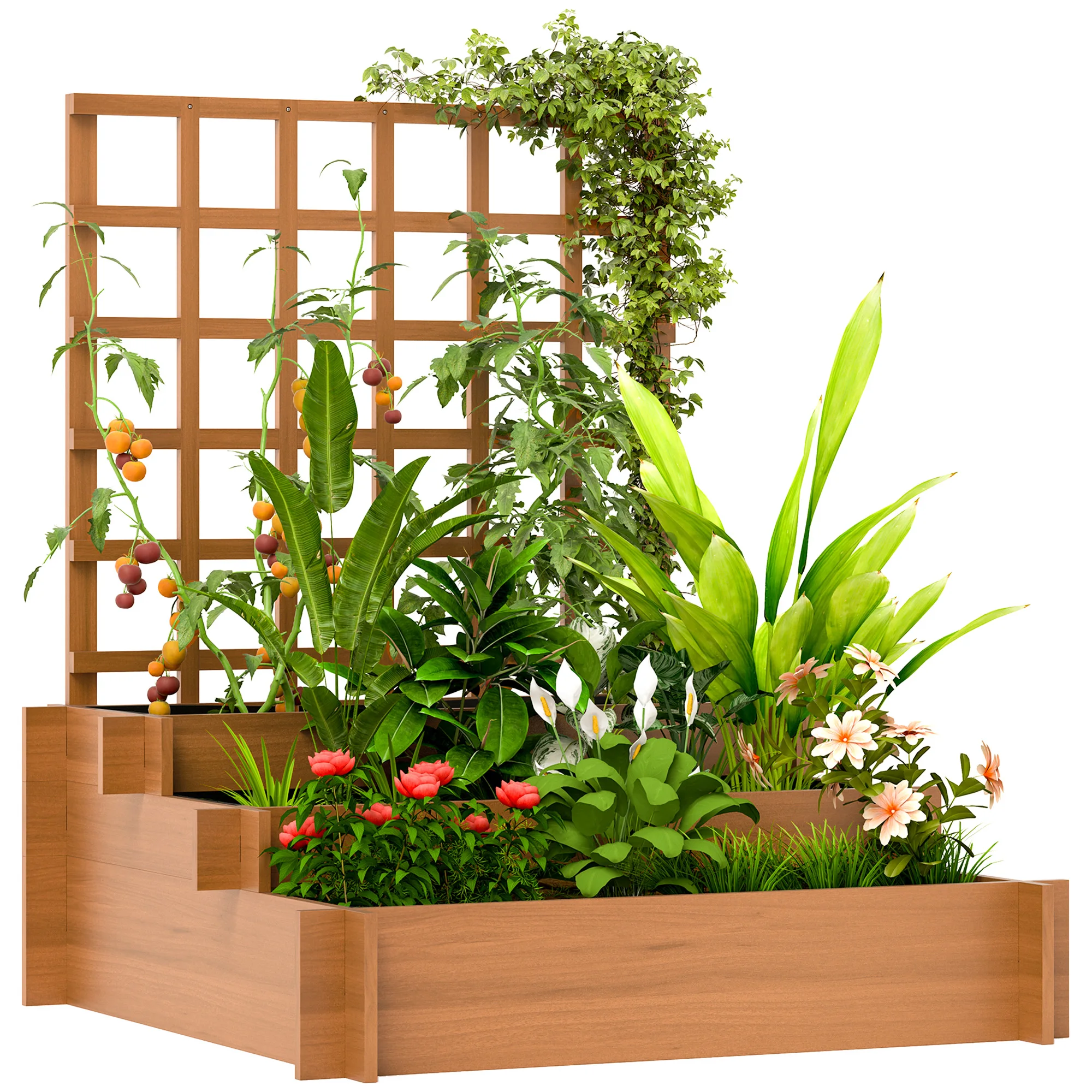 Outsunny Jardinera de 3 Niveles con Enrejado para Cultivos Verduras 95x95x110 cm