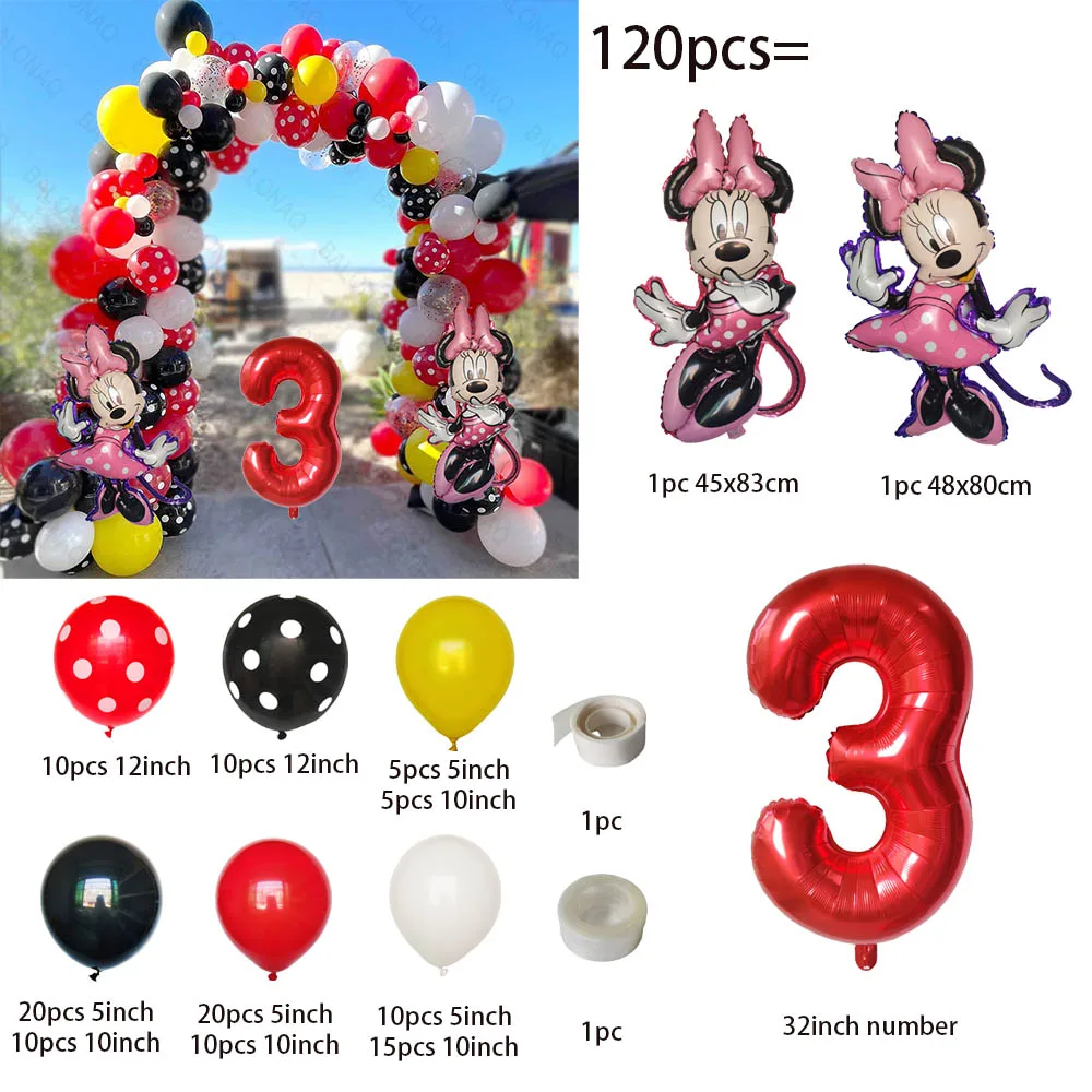 1Set Disney Cartoon Mickey Mouse Minnie Head Baby Pink Number 1-9th Birthday Foil Balloons Arch Garland Kit Bow Gift Globos