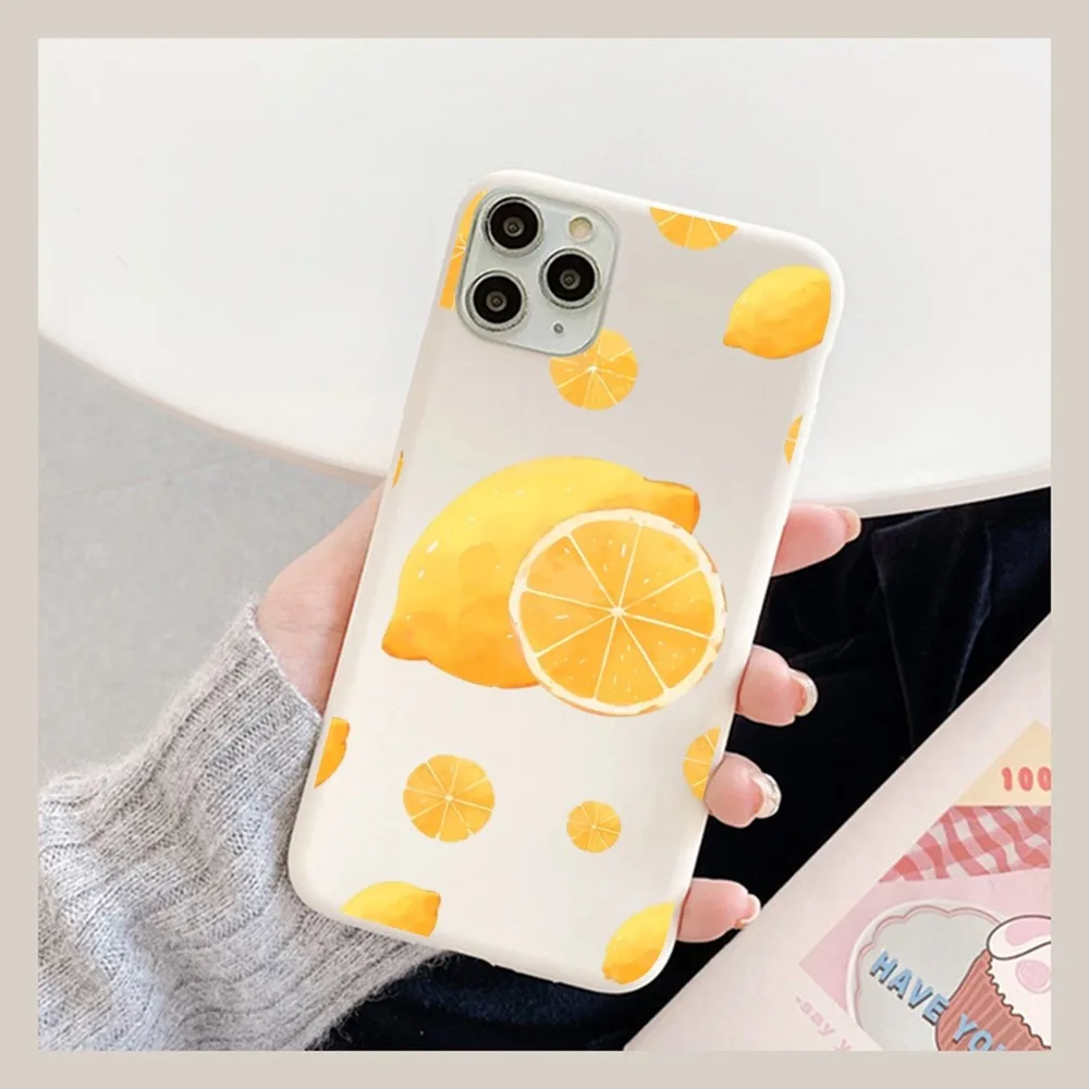 Fruit lemon Phone Case for iPhone 14 11 12 13 Mini Pro Xs Max 8 7 6 6S Plus X XR Solid Candy Color Case