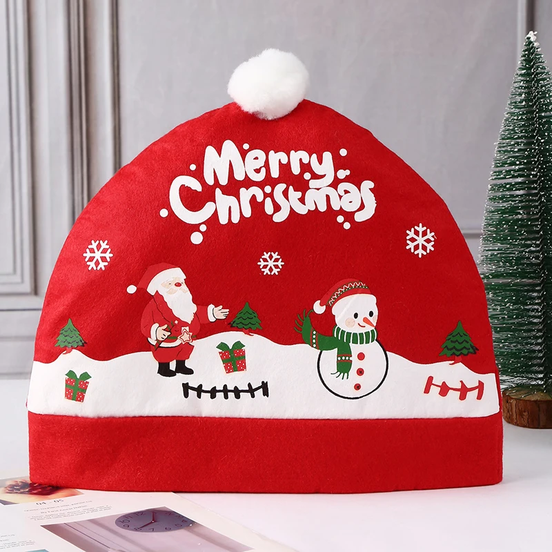 4PCS Christmas Car Headrest Cover Large Size Seat Christmas Hat Car Festive Atmosphere Interior Decoration