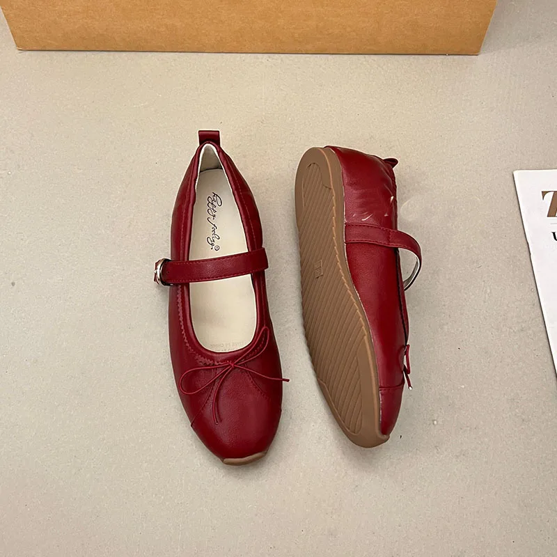 Neue modische Mary Janes Flats mit Schnallenriemen für Damen, runde Zehen, weiche, lässige Damenschuhe mit Schmetterlingsknoten – Detail 3