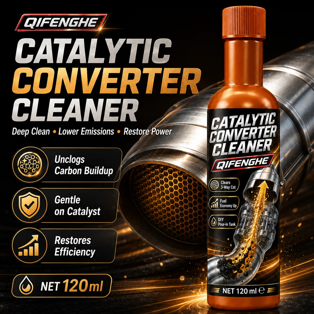 QIFENGHE Multipurpose Catalytic Cleaner 120ml, Clean O2 Sensor, Injector, Combustion Chamber, Restore Performance