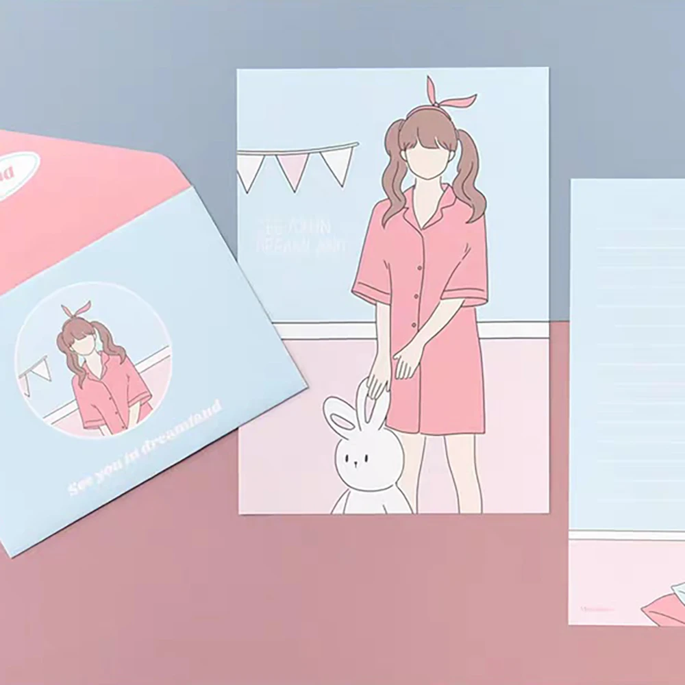 Cute Envelope Set (Envelope * 4+Letter Paper* 8), Cartoon Girl illustration, Best Friend Blessing Festival Gift
