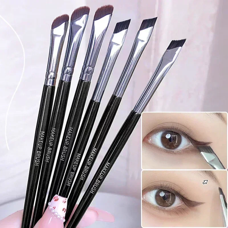 Professionele Hoekige Make-Up Borstels Sikkel Eyeliner Borstel Dubbele Kop Platte Wenkbrauw Eyeliner Contour Schoonheid Make-Up Cosmetica Tool