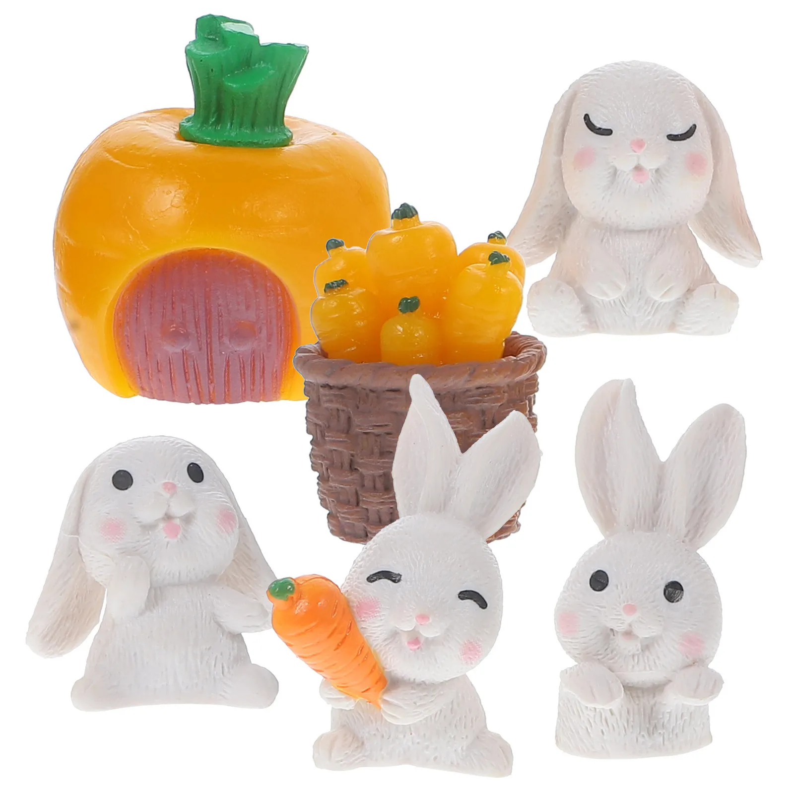

1Set Adorable Rabbit and Carrot Sculpture Lightweight Garden Ornament for Backyard Flower Bed - Realistic Plant Decor Mini