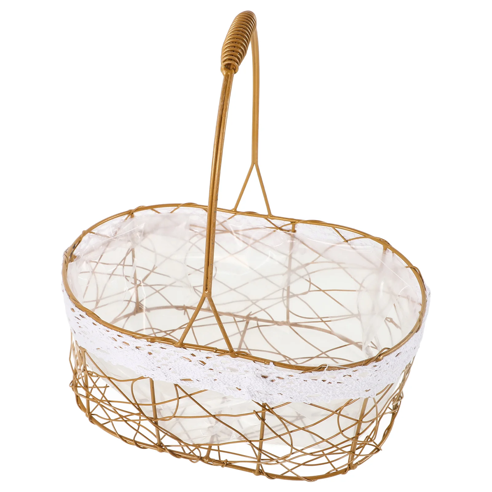 

Iron Mesh Flower Basket Foldable Fruit Bowl Electric Wire Wrought Baskets Durable Golden Large Storage Picnic