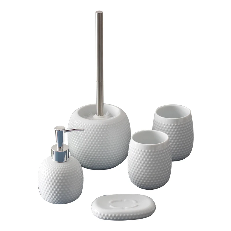 Ceramic Bathroom Accessories 5/piece Toilet Brush/mouthwash Cup/lotion Bottle/soap Dish/household Soap Dispenser Bottle