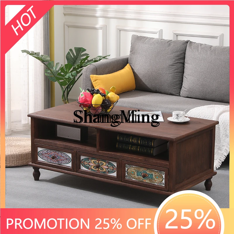

ZYY Household High-end Solid Wood Coffee TV Cabinet Combination Retro Tea Table Simple Tea Table Thickened