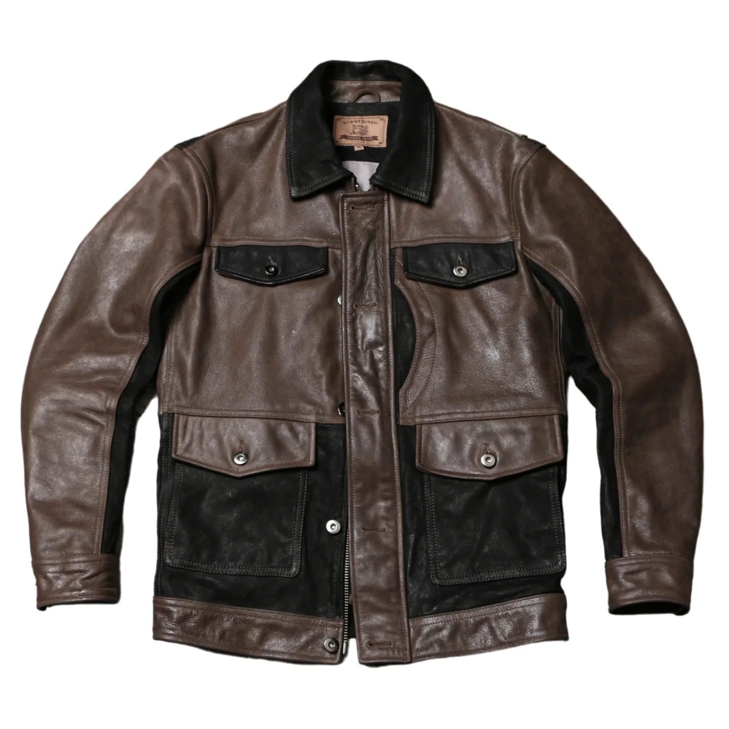 

Dark Brown Winter Leather Jacket Men Retro Vintage style Plus Size 5XL Genuine Natural Cowhide Spliced Turn-Down Collar M65 Coat