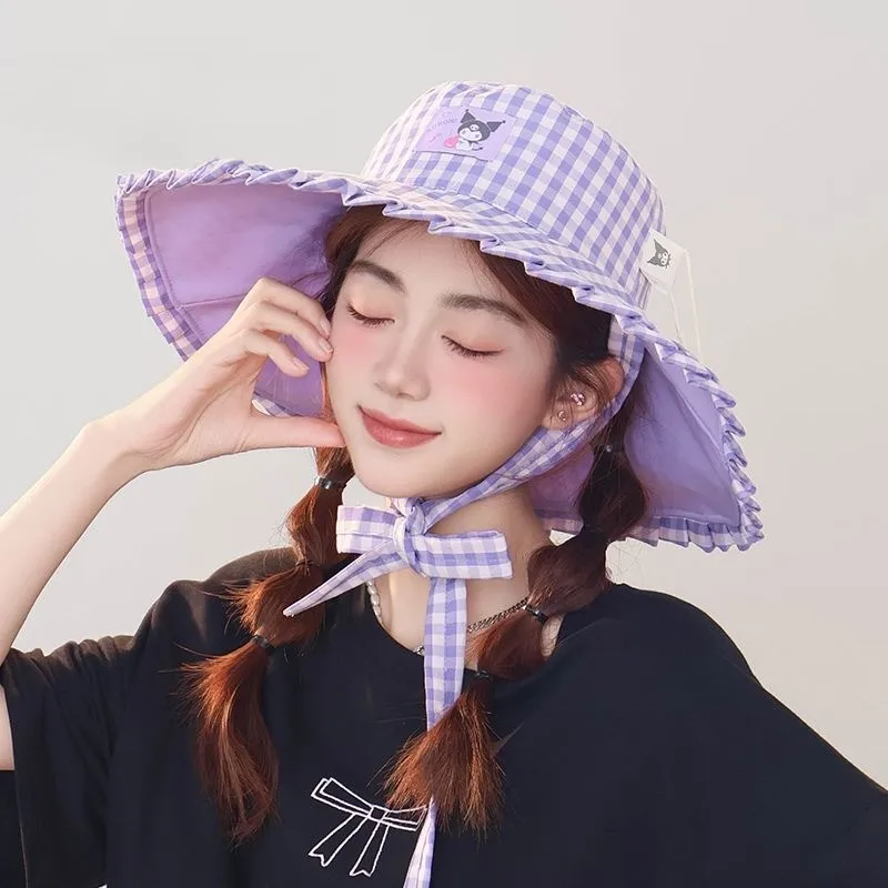 

Sanrio Hat Cute Cartoon Sunshade Versatile Beach Entertainment Kuromi My Melody Cinnamoroll Pattern Wide Brim Hat Lovers Gift