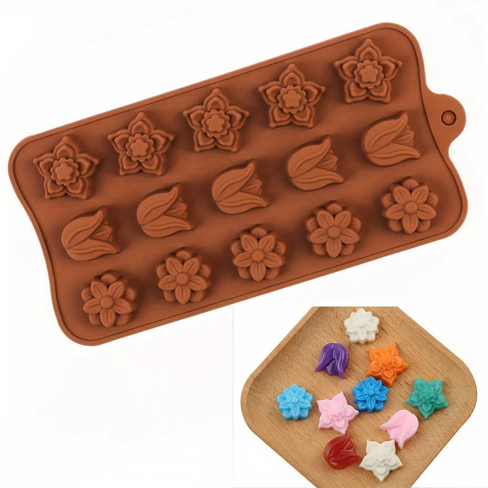 4 Flower-Shaped Chocolate Candy Molds Made of Silicone, Food-Grade Non-Stick Jelly Molds, Crayon Molds, Silicone Baking Molds, Bpa-Free, Including Flower, Heart, Tulip, Rose Shapes view 3
