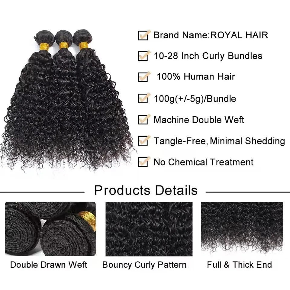 Paquete de 1, 3 o 4 cabellos humanos kinky curly 100% humano, extensiones de cabello birmano curly, cabello brasileño virgen Remy 2