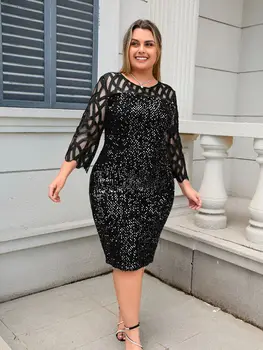 Party Dress Plus Size Ladies Midi Sequin Mesh Long Sleeve Lace Elegant Bodycon L-4XL 5XL Evening Dresses Woman Summer 3 Party Dress Plus Size Ladies Midi Sequin Mesh Long Sleeve Lace Elegant Bodycon L-4XL 5XL Evening Dresses Woman Summer 3