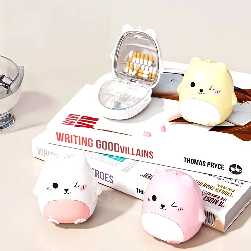 1 Cute Bear Portable Pill Storage Box - Large capacity sealed medicine storage box, with lid and easy-opening design, durable ABS material