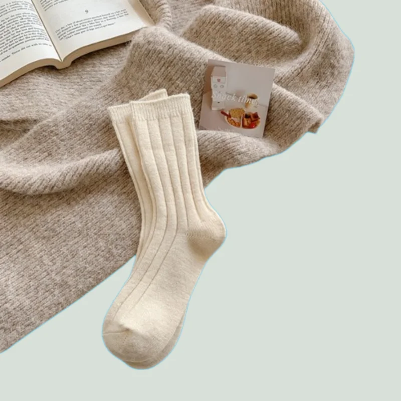 5/10 Pairs Medium-Tube Beige Stacked Socks Warm Wide-Mouth Socks Japanese Simple Winter Fashion Women's Winter Thickened Socks